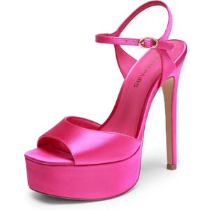 DREAM PAIRS Women's High Platform Heels 5.75'' Stilettos Open Square Toe Heeled Sandals Ankle Strap Sexy Comfort Dress Shoes Wedding Bridal Pumps 2026 Heels for Women, Size 9.5, Hot Pink, SDHS26014W