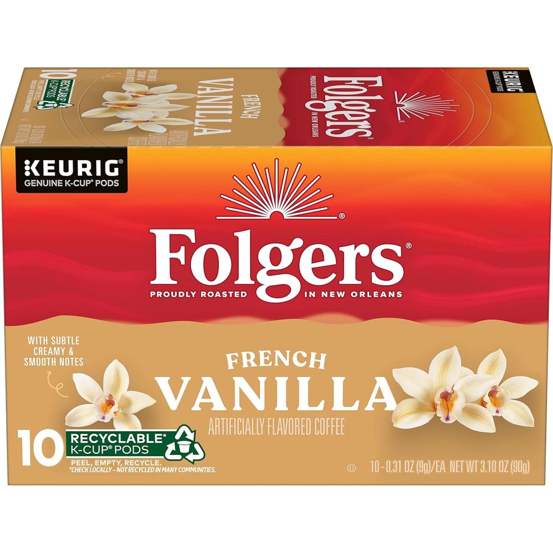 Folgers French Vanilla Artificially Flavored Coffee, Keurig K-Cup Pods, 10 Count Box