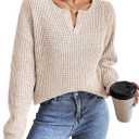 Womens Sweaters Casual Drop Shoulder Long Sleeve V Neck Pullover Tops Trendy Fall Fashion Clothes 2025 (Small, Khaki)
