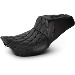 One-Piece Driver and Passenger Seat with Diamond Pattern Stitching Fit for Harley Touring Road King 1997-2007 Street Glide 2006-2007 (Black Stitching)