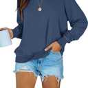 PRETTODAY Women's Casual Crew Neck Sweatshirts Raglan Long Sleeve Solid Tunic Tops Loose Pullovers (Large, Blue)