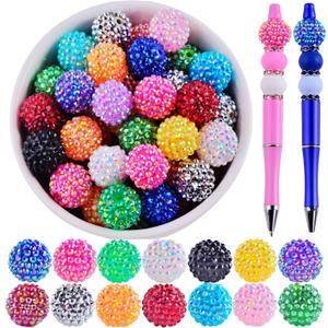 20mm Rhinestone Beads for Pens 20pcs Beaded Pens Beads Bling Glitter Suger Bugglegum Beads Large Balls Crystal Pen Beads for DIY Pens Keychain Making Suppliers Bulk (Multicolor)