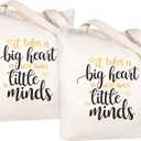 CARAKNOTS Teacher Bag Teachers Gifts for Women Valentines Day Appreciation Week Birthday Thank you Graduation End of Year Christmas Retirement Canvas Tote Bag with Pocket 2 Pcs