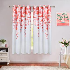 FRAMICS Valentines Day Hearts Curtains, Falling Red Hearts Window Curtains Room Darkening Grommet Top Curtains Light Reducing Window Drapes for Living Room and Bedroom, 52 x 63 Inch, Set of 2 Panels