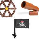 Barcaloo Playground Accessories for Kids Outdoor Playset with Pirate Ship Playhouse Wheel, Telescope & Flag Play Set, Attachments for Backyard Treehouse, Jungle Gym and Swing Set