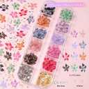 2 x 3D Flower Nail Charms, Hawaii Hibiscus Floral Nails Art Charms Spring Summer Colorful Flower Nail Jewelry and Rhinestones, Silver Gold Butterfly Flowers Nail Design for Women Nail Supplies
