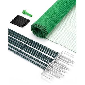 Forvenora Temporary Fence with Metal Posts, 40" Hx50'L Garden Fence Animal Barrier with Ground Spikes, Plastic Fencing for Outdoor Dogs, Chicken, for Backyard, Patio, Garden