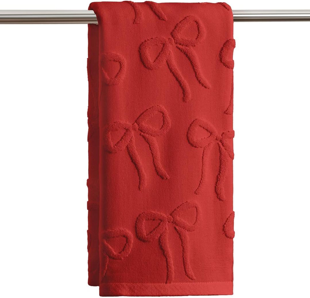 Artoid Mode 1 Pc Red 3D Bowknot Jacquard Hand Towels for Bathroom, 100% Cotton Absorbent Bathroom Decor Soft Towels, 13.7 x 29.5 Inch