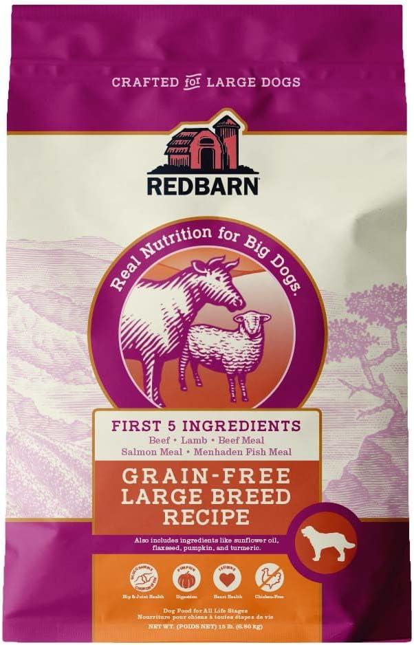 Redbarn Grain-Free Large Breed Dog Food Kibble - Beef & Lamb Recipe - Made in USA No Chicken Recipe with Functional Ingredients to Support Healthy Heart, Joints, Digestion, Skin & Coat - 15lb, Mar 20 26
