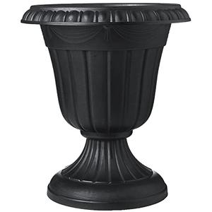 Arcadia Garden Products PL10BK Classic Traditional Plastic Urn Planter Indoor/Outdoor, 15" x 13", Black