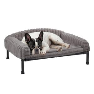Veehoo Elevated Dog Bed with Bolster Cushion, Fluffy Plush Dog Couch Beds for Small Dogs, Cats, Washable Raised Pet Cot with Non-Slip Feet for Indoor or Patios Use, 24 x 18 Inches, Grey