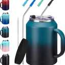 50 oz Mug Tumbler with Handle and Straw - 2-in-1 Lid, Silicone Water Bottle Boot, Stainless Steel Coffee Mugs, Double Wall Insulated Water Cup Keep Cold-36H Hot-24H, 50oz Large Tumbler Jug (Indigo Black)