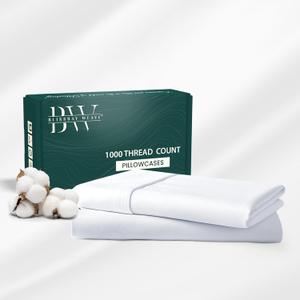 100% Egyptian Cotton Pillow Cases Standard/Queen Size Set of 2, 1000 Thread Count Pillow Covers Sateen Weave Soft Luxury Wrinkle Resistant Envelope Closure | 30" L x 20" W | White