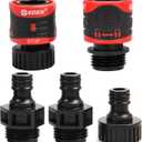 Eden 95210 Premium Garden Hose Quick Connect Set | 5-Piece Snap & Lock Fittings with Water Stop & Secure Twist-Lock Design