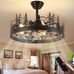 Rustic Ceiling Fans with Lights, 23" Deer Antler Ceiling Fan with Light, Adjustable Height, Rustic Farmhouse Ceiling Fans for Living Room, Bedroom, Hallway, Entryway Lighting