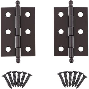 Oil Rubbed Bronze Plated Butt Hinges with Ball Finials | 2" High x 1 3/8" Wide | Pack of 2 | Cabinet Door Hinges with Removable Pin | UA-221-HOB (1) Oil Rubbed Bronze Plated Butt Hinges with Ball Finials | 2" High x 1 3/8" Wide | Pack of 2 | Cabinet Door Hinges with Removable Pin | UA-221-HOB (1)