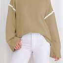 Women's Oversized Sweaters Loose Fit Fall Crewneck Color Block Knit Pullover Sweater Tops (L)