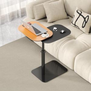 C Shaped Side Table,Adjustable Height C Shaped End Table,360Swivel Couch Tables That Slide Under,Double Tabletop Under Couch Table for Living Room,Bedroom,Small Spaces
