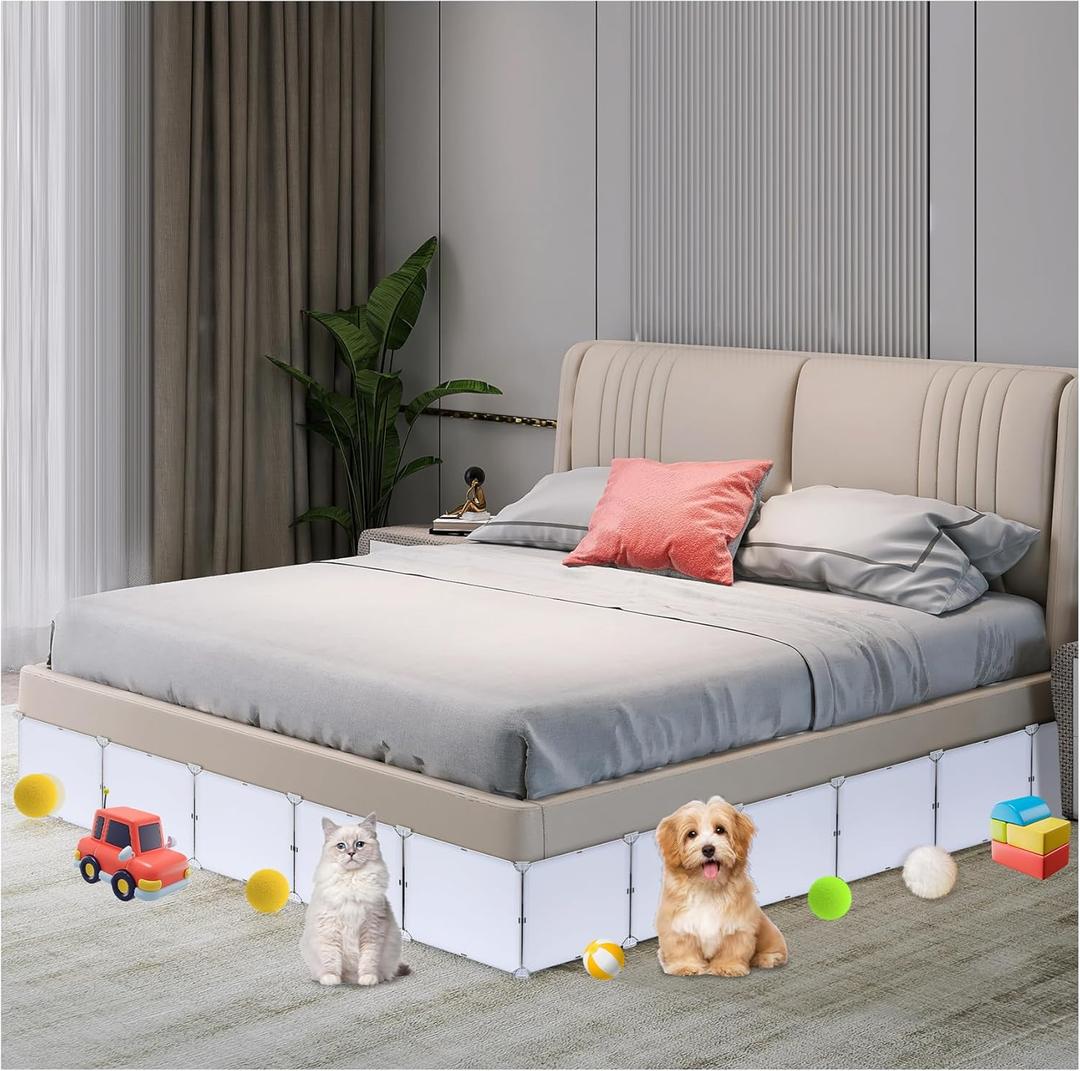 Hiflora 21 Pack Under Bed & Couch Blocker for Pets and Toys - 249" Length, 11.8" Height for One Side of Queen Bed | Includes Sticky Tape, Connectors & Zip Ties - White