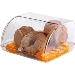 Gagee Bread Box for Kitchen Countertop,Acrylic Bread Storage Container for Homemade Bread,Cookies, Bagels, Muffins, Bread Holder with Roll Top Lid,Clear