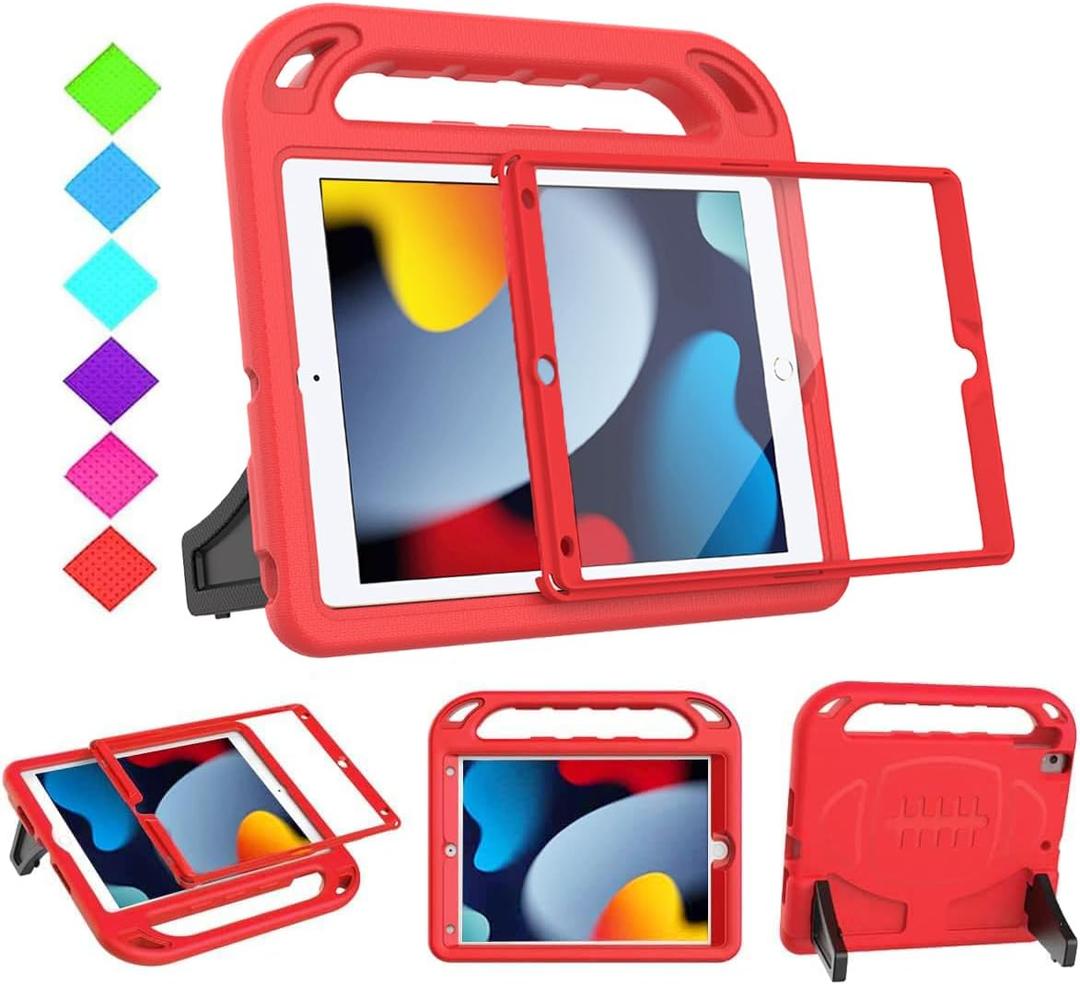 BMOUO Kids Case for New iPad 10.2 2021/2020/2019-iPad 9th/8th/7th Generation Case with Built-in Screen Protector,Shockproof Lightweight Handle Stand Kids Case for iPad 10.2" 2021/2020/2019 Latest-Red