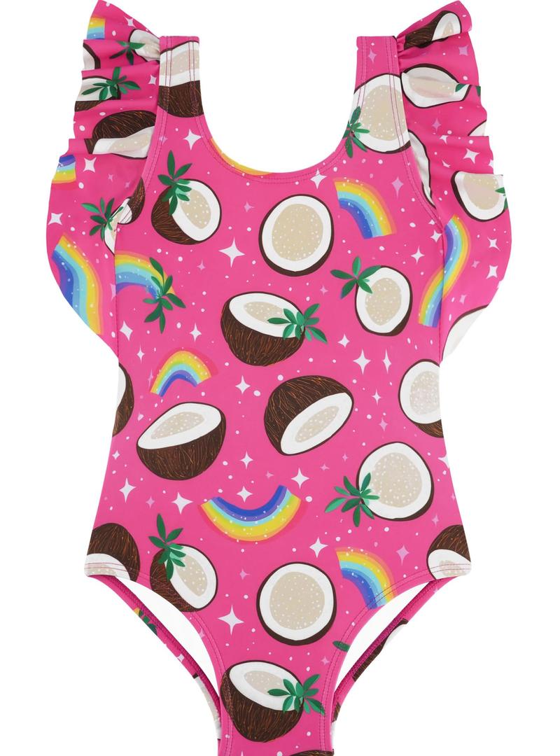 BliBliTaTa Girls One Piece Cute Swimsuit with Ruffled Straps, UPF 50+ Beach Bathing Suit for Toddler Girls, Swimwear 3 Month 1t 2t 3t 4t 5t 6 7 8 9 10 12 Years Cloud-6Y