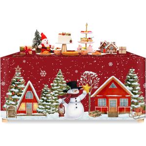 VitalCozy Christmas Rectangle Fitted Tablecloth Reusable Washable Merry Christmas Table Cover for Winter Xmas Holiday Party Decoration Dining Supplies(72" X 30",Winter Snowman)