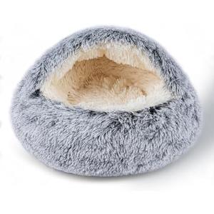 Cat Bed for Indoor Cats, Calming Cozy Cave with Self-Warming Plush, Entire Bed Machine Washable & Anti-Slip Base, Breathable Pet Bed for Small Cats&Dogs All Seasons (Grey, 20 * 20inch)
