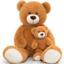 Tezituor Giant Stuffed Animal 39in, Large Teddy Bear Mommy with Baby, Big Teddy Bear for Kids, Girlfriend on Valentine, Christmas, Baby Shower, Brown