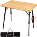 KingCamp Bamboo Folding Table, 4-Fold Camping Adjustable Height Portable Outdoor Lightweight & Compact Table with Aluminum Frame for RV Picnic BBQ Tailgating (31.5''x23.6'', M, Pro Bamboo Yellow)