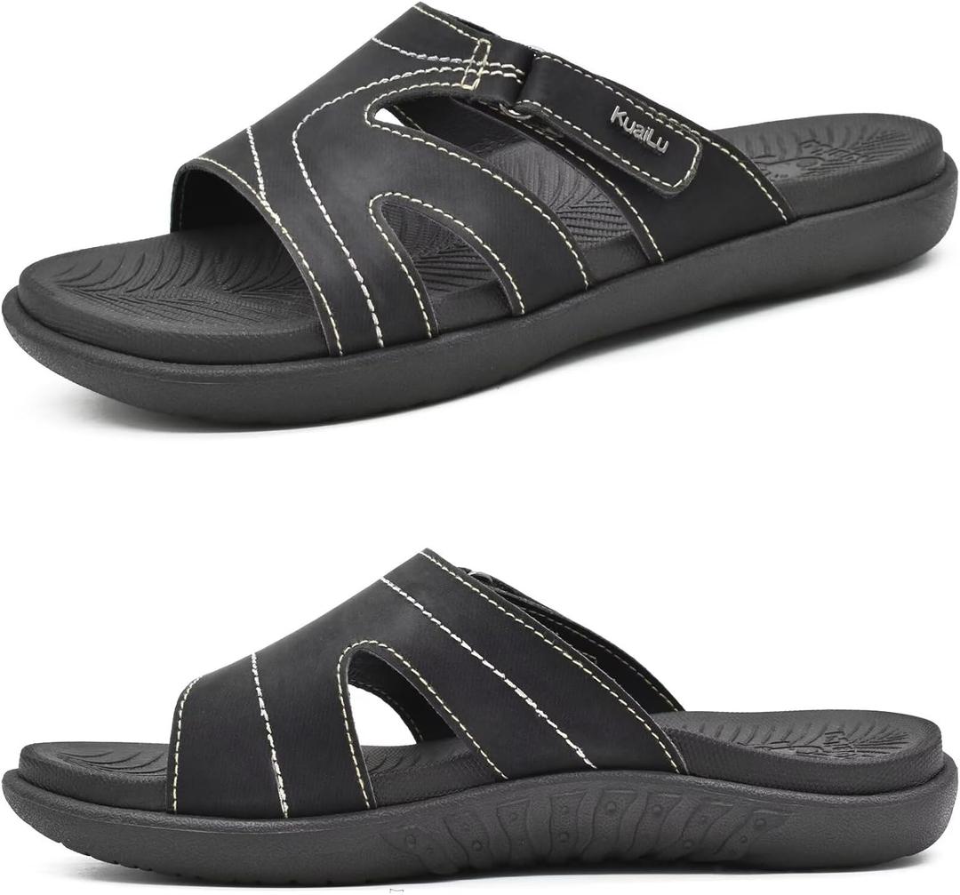 KuaiLu Womens Fashion Orthotic Slides Ladies Lightweight Athletic Yoga Mat Sandals Slip On Thick Cushion Slippers Sandals With Comfortable Plantar Fasciitis Arch Support (7.5, Black)