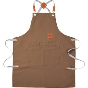 Aoomzoon Durable Kitchen Apron,Multifunctional Chef Aprons for Women & Men with Pockets for Cooking Baking & Daily Use (Brown)