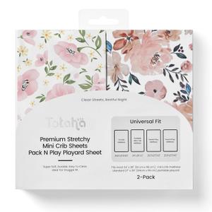 Graco Pack and Play Sheets Fitted, TotAha Buttery Soft Mini Crib Sheets Girl, Floral Pack N Play Mattress Sheets Hypoallergenic, Premium Jersey Playrad Sheets, Meredith Allover & Pale Pink, 2 Pack