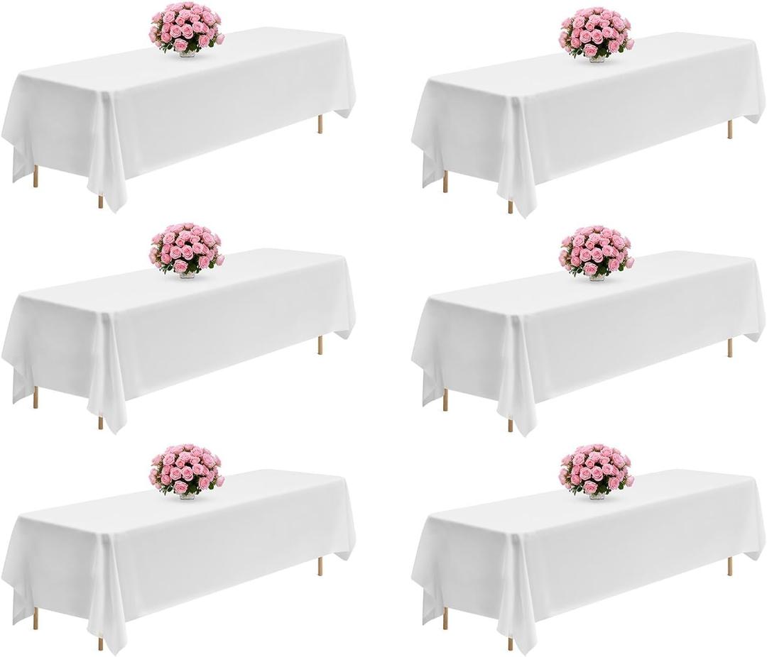 VEVOR White Tablecloths for Rectangle Tables, 6 Pack, 90 x 132 Inches, Reusable and Machine Washable Table Clothes, Wrinkle-Resistant Polyester Fabric Table Covers for Wedding, Party, Banquet