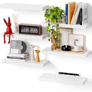 Bellsal White Engineered Wood Wall Shelf Set of 6, 16" Modern Floating Shelves for Kitchen, Living Room, Bedroom, Bathroom Storage, Book Shelf Home Decor (6 pcs: 15.7*5.7)