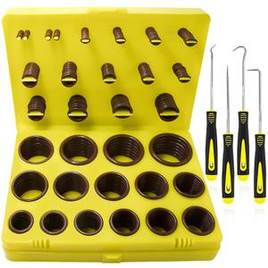 KEZE 386 Pcs Metric Viton O Ring Assortment Kit 75A Durometer 30 Sizes Brown O-Ring Set for Industrial Pressure Washer,Industrial Plumbing,Hydraulic & Cylinders Repairs with 4 Pcs Pick and Hook Set