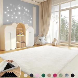 4x6 Rugs for Living Room, Large Fluffy Cream White Area Rugs for Bedroom, Soft Carpet Shag Kids Rug with 4 Non-Slip Rug Pads (4ft x 6ft, Cream White)