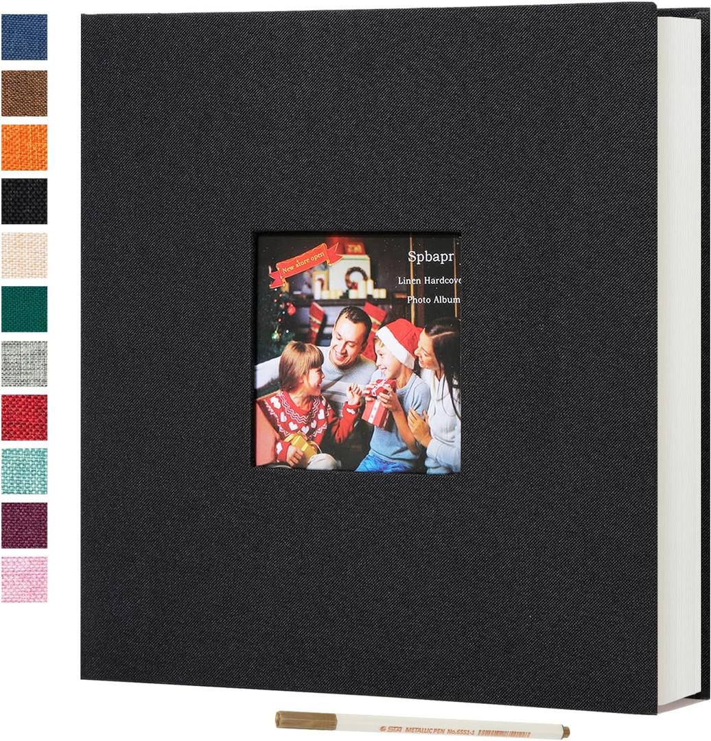 Spbapr Large Photo Album Self Adhesive 3x5 4x6 5x7 8x10 Pictures Magnetic Scrapbook 40 Blank Pages Linen Cover DIY Album with A Metal Pen