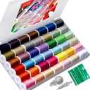 All Purpose Sewing Thread Set - 42 Assorted Rainbow Color Series and White Black Handy Polyester Thread Kit Includes 9 Hand Needles, 2 Needle Threaders, Suitable for Hand and Machine Sewing