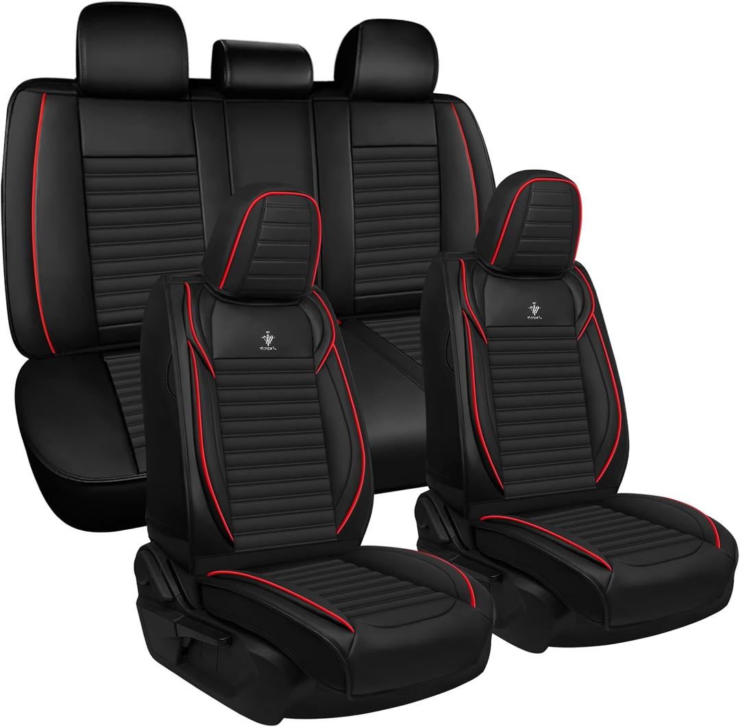 Seat Covers Full Set Fit for Toyota Tacoma 2005-2025, Breathable and Comfortable Leather Car Seat Cover, Standard Waterproof Cushion Cover Auto Interior Accessories (Black Red)