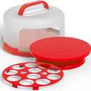 Cake Cupcake Carrier with Lid and Handle + Cake Stand Plate with Dome | 10" Round Cake Container Holder with Cover | Plastic Pie Carrier Cake Storage Container | Bunt Keeper Platter Tray for Transport (Red)