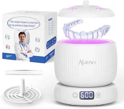 Ultrasonic Retainer Cleaner, 50kHz Retainer Cleaner Machine for Dentures, Aligners, Mouth Guards, Braces, Jewelry, 4 Modes Digital Ultrasonic Cleaners with Removable Base and Top Cover
