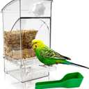 Hamiledyi No Mess Bird Feeder Automatic Transparent Acrylic Parrot Seed Food Container with Perch Bird Cage Accessories for Parakeet Finch Lovebirds Budgies Canary
