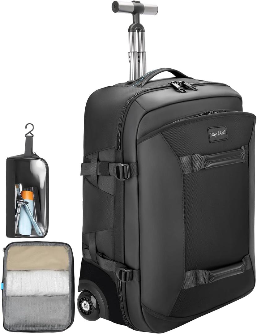 Rolling Backpack with Wheels, 50L Carry On Laptop Backpack for Travel & Business, Includes 2 Storage Bags, TSA Lock, Water-Resistant Ideal for Men, Women, Work, Commute & Airline Use