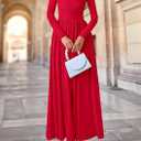 PRETTYGARDEN Women's 2025 Fashion Trendy Fall Long Sleeve Dresses Ruched Flowy Elegant Modest Boho Casual Beach Maxi Dress (Red, L)