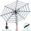 JEAREY 9FT Outdoor Patio Umbrella with Solar Lights, LED Lighted Pool Umbrella with Tilt and Crank, Outdoor Table Umbrellas for Deck, Yard & Market (Black & White Stripe)