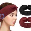 2-Pack Headband Headphones with Thin HD Speakers, Bluetooth Headband for Women, Stylish Knotted Design, Wireless Bluetooth Headphones for Workout, Daily Life, Yoga, Travel, Meditation - Red&Black