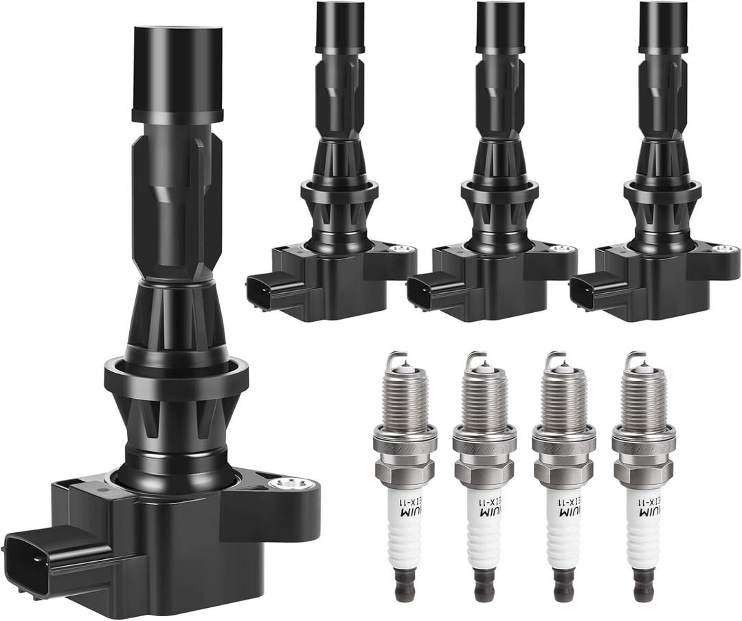 Ignition Coil Pack and Spark Plugs kit fit for 2.0 2.3 2.5 L4 Mazda 3, Mazda 6, CX7 CX-7, MX-5 Miata 2006 2007 2008 2009 2010 2011 2012 2013 2.0L 2.3L 2.5L, UF540, Set of 4