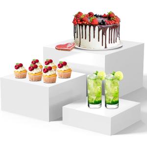 Fengzhe Acrylic Buffet Risers, 3Pcs Food Risers for Buffet Table, Display Stands with Hollow Bottoms for Catering, Dessert, Jewelry, and Figures Show - White Cube Nesting Risers for Party Decor (6'' x 7'' x 8''1set) Fengzhe Acrylic Buffet Risers, 3Pcs Food Risers for Buffet Table, Display Stands with Hollow Bottoms for Catering, Dessert, Jewelry, and Figures Show - White Cube Nesting Risers for Party Decor (6'' x 7'' x 8''1set)