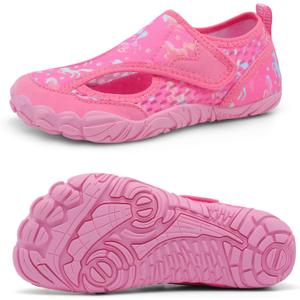 XIHALOOK Water Shoes for Kids Boys Girls Wide Toe Barefoot Quick Dry for Beach Swim Pool Surf Aqua Sports (9 Toddler, Pink Elf)